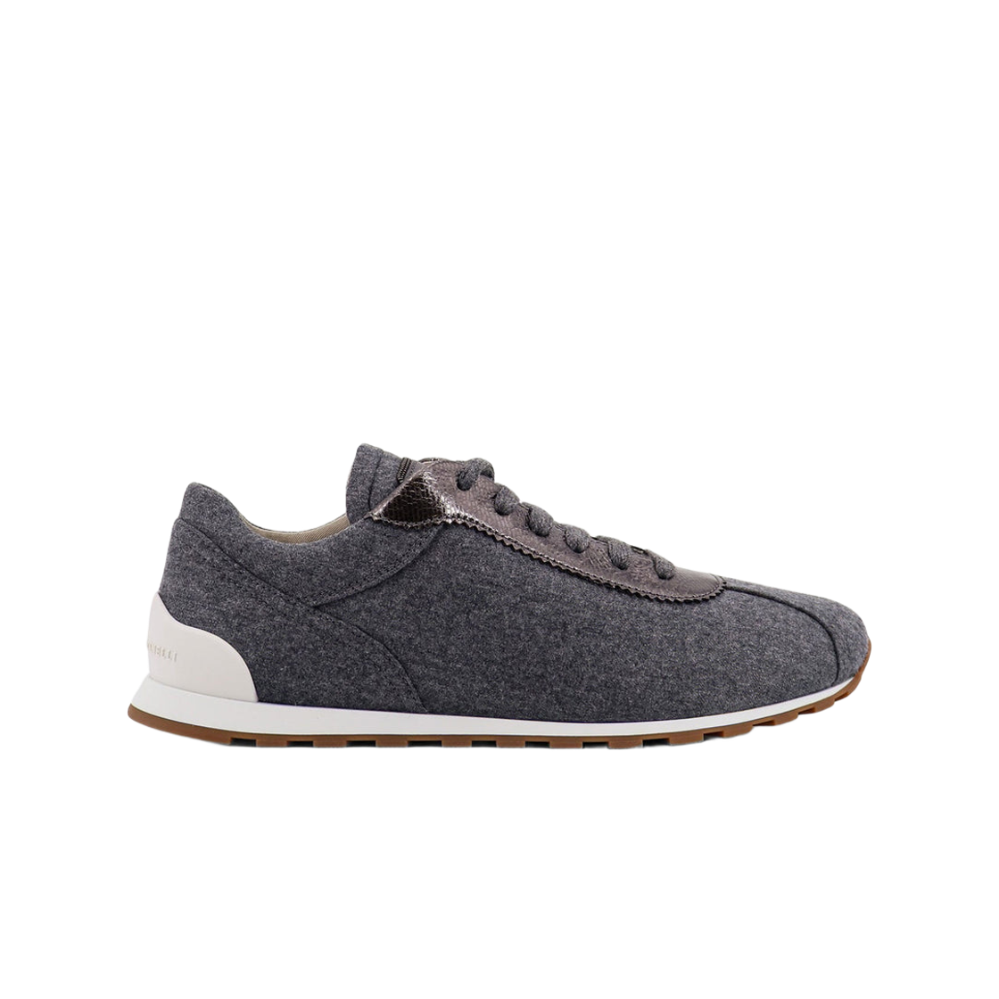 (W) 브루넬로 쿠치넬리 레더 프로파일 울 플란넬 스니커즈 그레이((W) Brunello Cucinelli Wool Flannel Sneakers with Leather Profiles Grey)