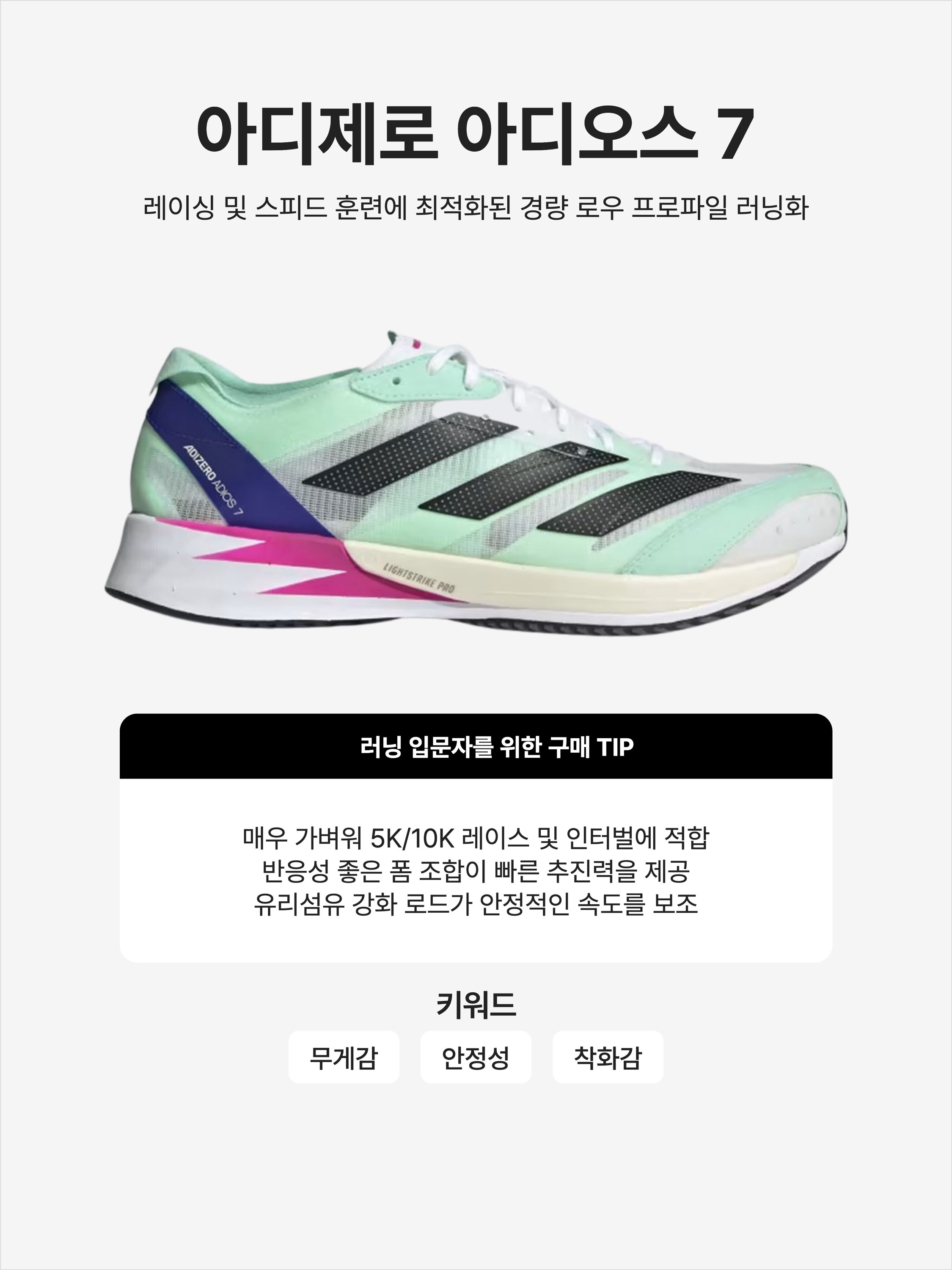 Adidas Adizero Adios 7 Cloud White Core Black Pulse Mint, Adidas Adizero Adios 7 Dash Grey Solar Orange 착용 스타일 - 1