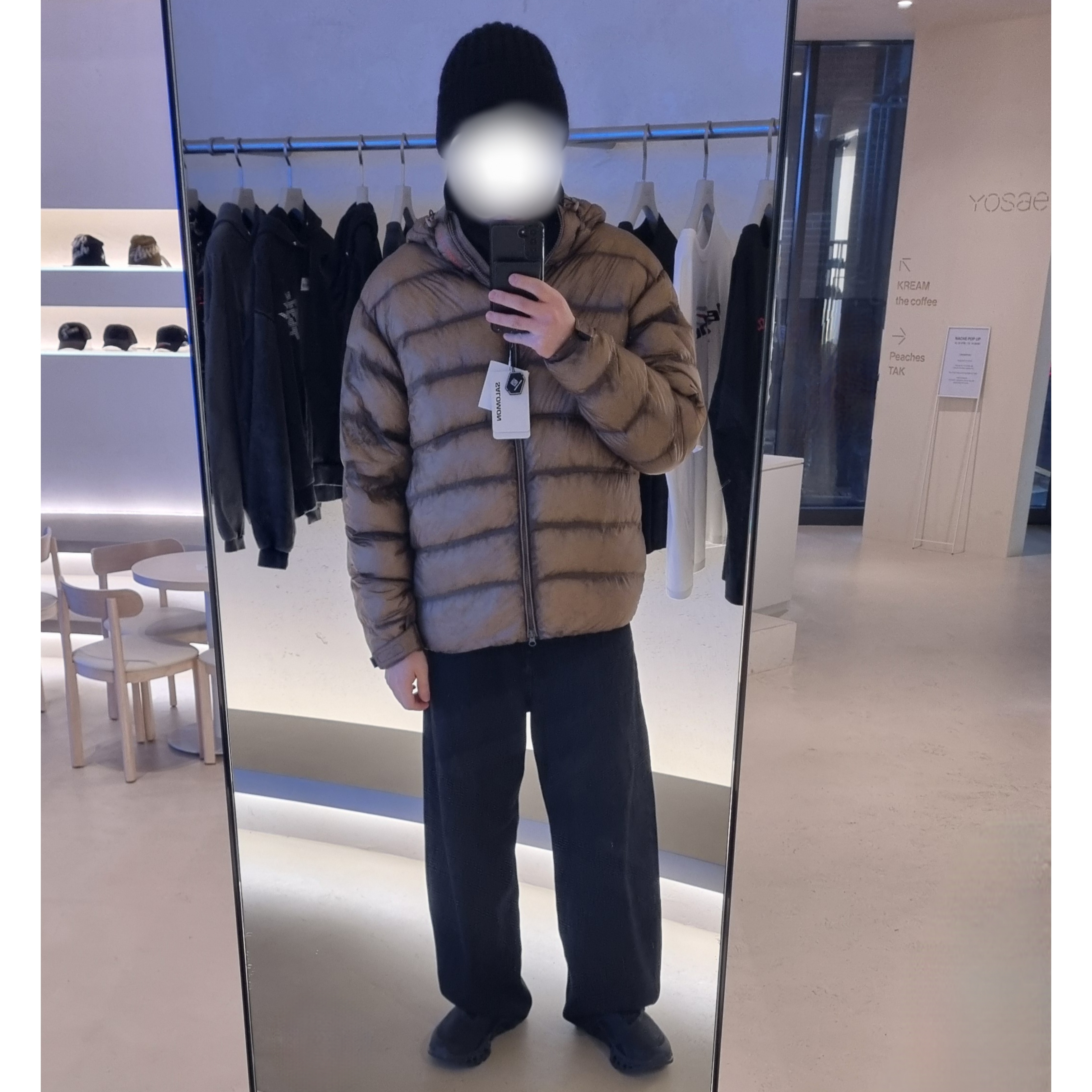 On Running x Post Archive Faction (Paf) Cloudmonster 2 Black Magnet, Salomon UNI Cross Insulation Jacket Dark Brown 착용 스타일 - 1