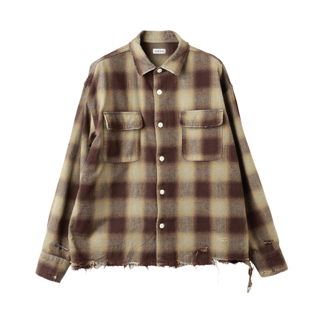 지에다 넬 데미지 체크 셔츠 브라운(Jieda Nel Damage Check Shirt Brown) - 1