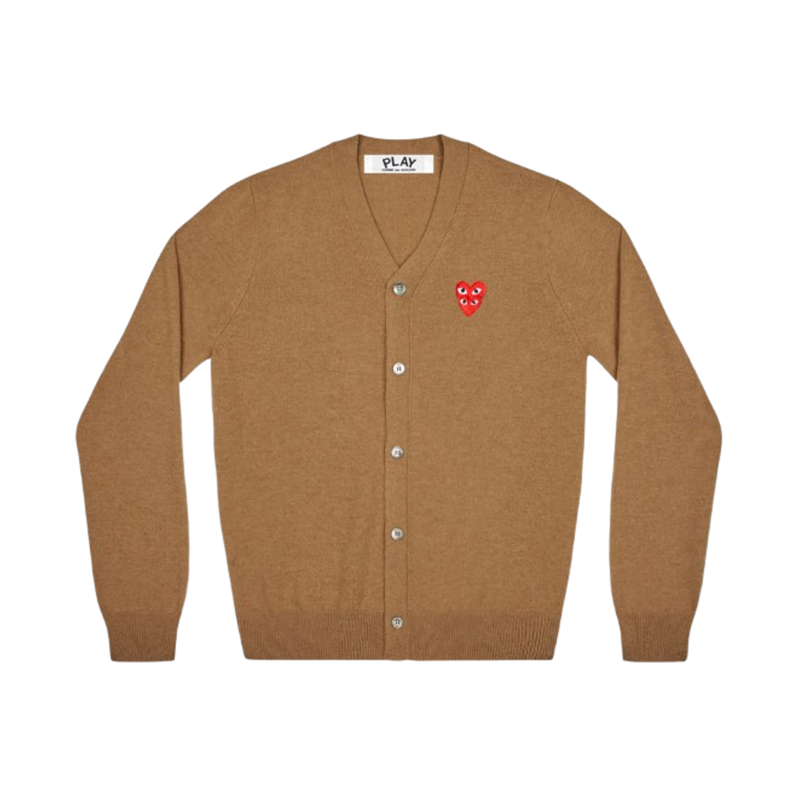 AX-N076-051-3 Play Comme des Garcons Double Heart Cardigan Camel