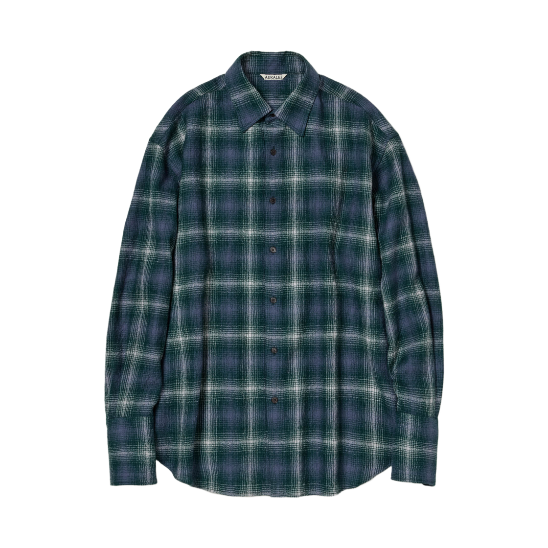(W) 오라리 에어리 울 체크 셔츠 포레스트 그린 네이비((W) Auralee Airy Wool Check Shirt Forest Green Navy) - 1