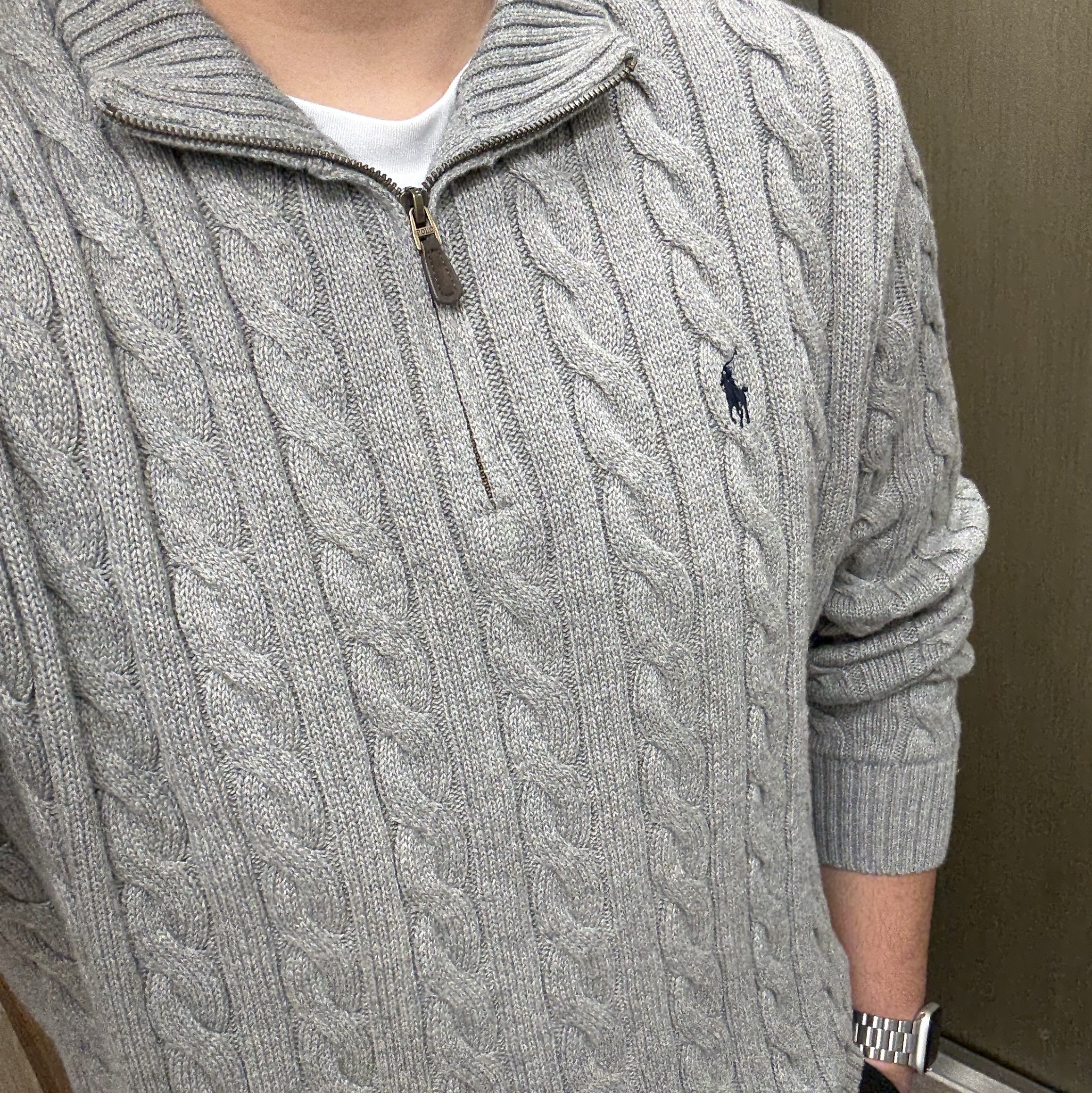 [20% 적립] Polo Ralph Lauren Cable Knit Cotton Sweater Faw Grey Heather - 25FW 착용 스타일 - 1