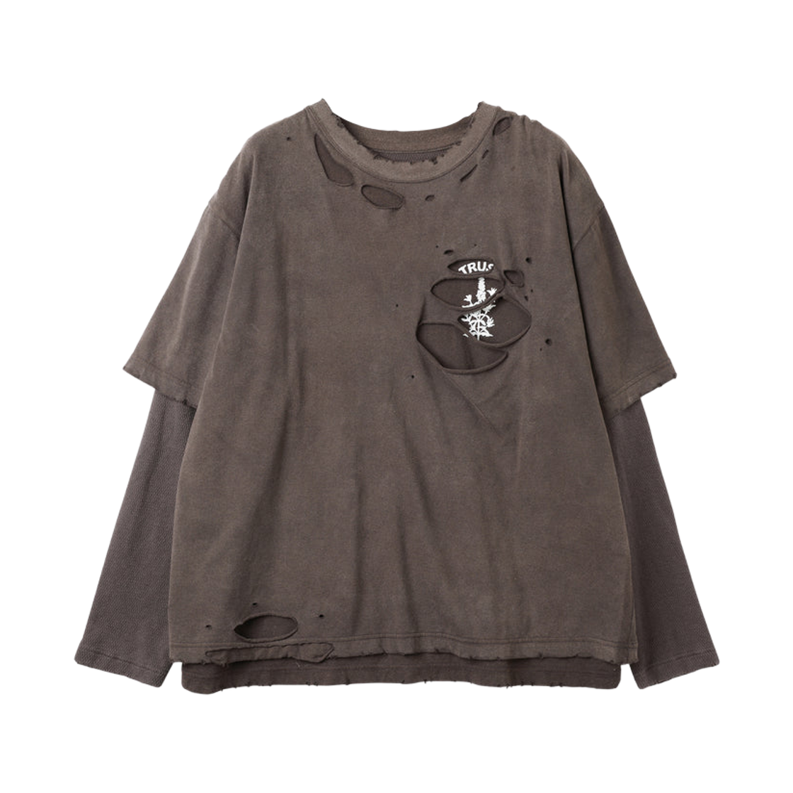지에다 와플 데미지 레이어드 롱슬리브 티셔츠 블랙(Jieda Waffle Damage Layered Long Sleeve T-Shirt Black) - 1
