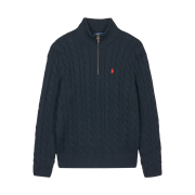 [10%적립] Polo Ralph Lauren Cable Knit Cotton Quarter Zip Sweater Hunter Navy - 26SS
