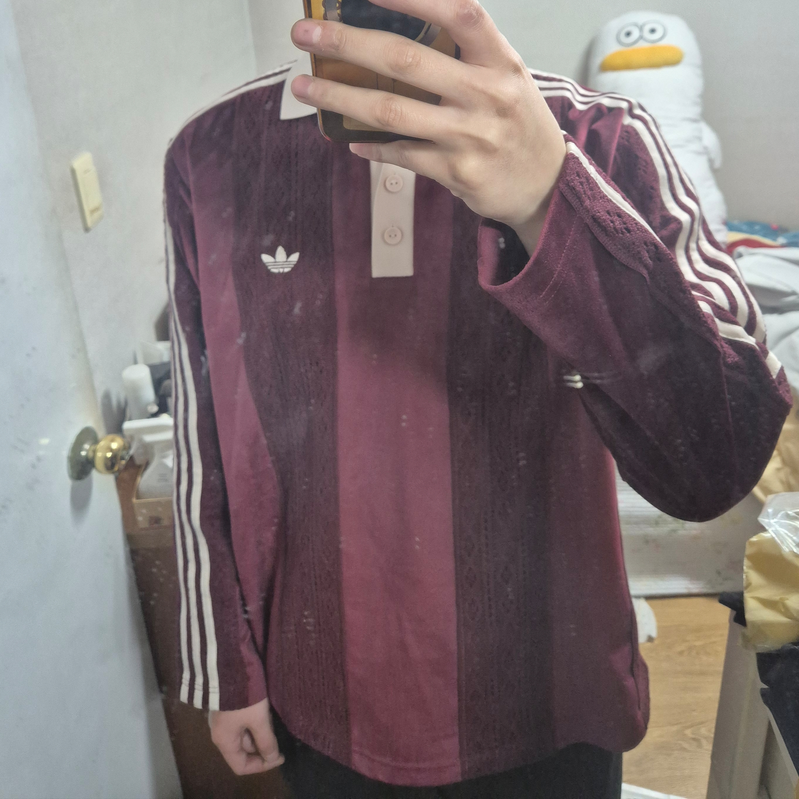 (W) Adidas Originals Winterized Long Sleeve Soccer Jersey Maroon - KR Sizing 착용 스타일