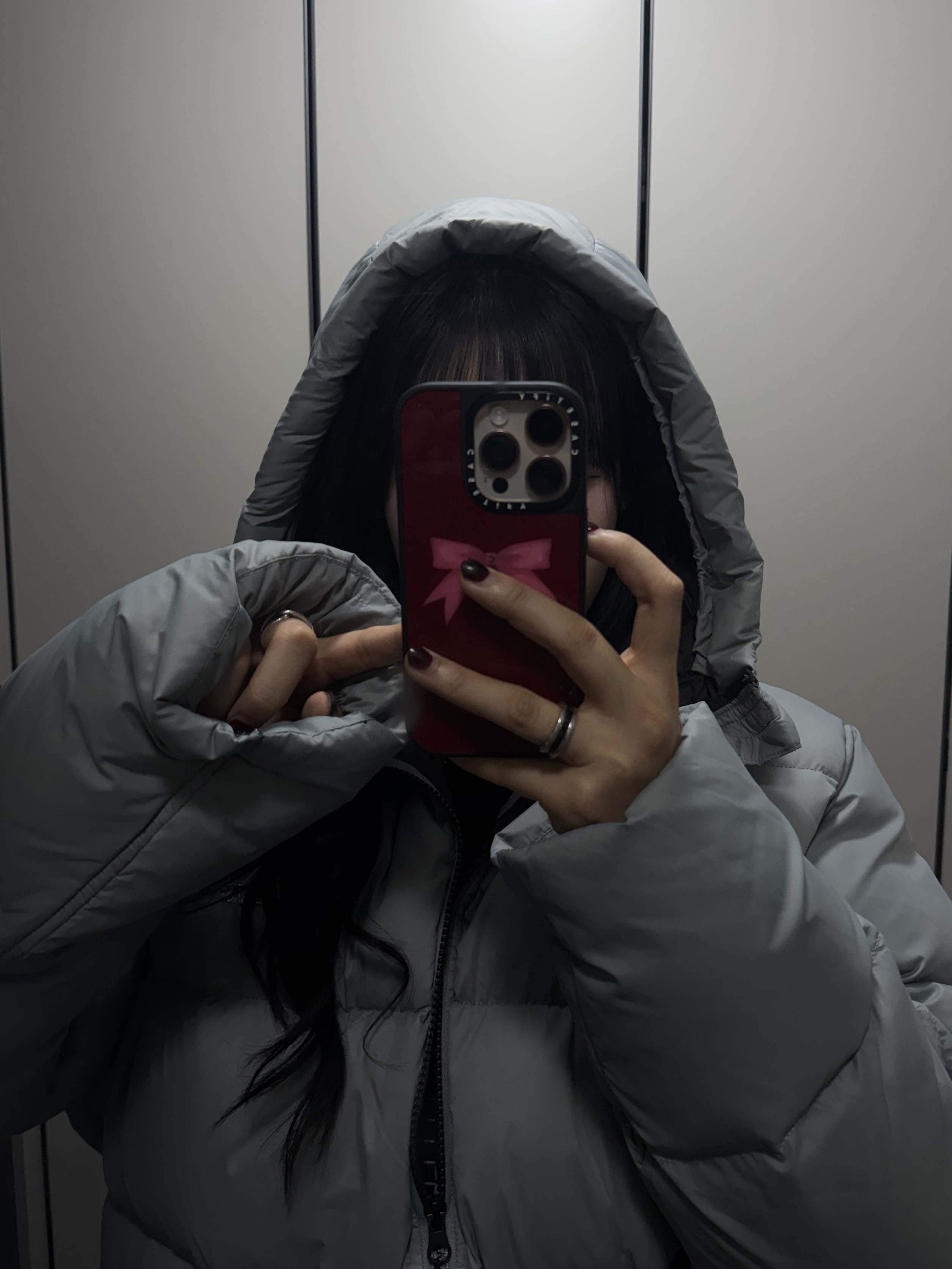 QT8 GARMENTS Duck Down Heavyweight Hoodie Jacket Greyed Skyblue 착용 스타일 - 3