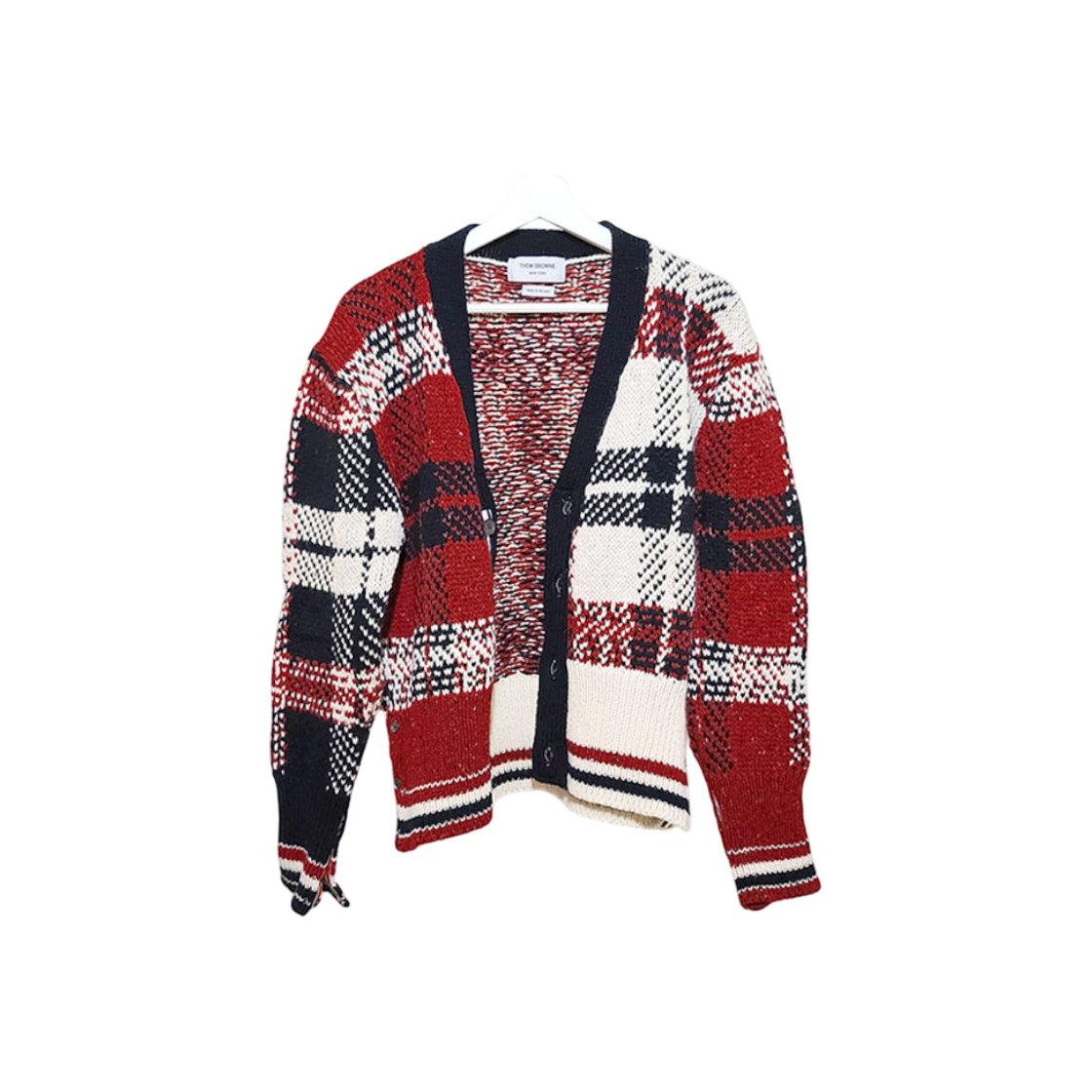 톰브라운 도네갈 타탄 스트라이프 브이넥 가디건 L506475(Thom Browne Donegal Tartan Stripe V-Neck Cardigan)