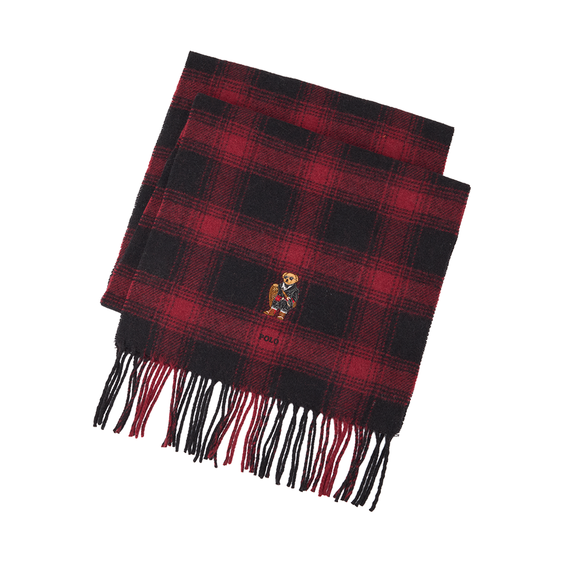 KM6AMU1RL113BK Polo Ralph Lauren Polo Bear Plaid Wool Scarf Black Red Plaid - 26SS