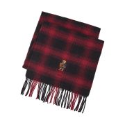 [10%적립] Polo Ralph Lauren Polo Bear Plaid Wool Scarf Black Red Plaid - 26SS