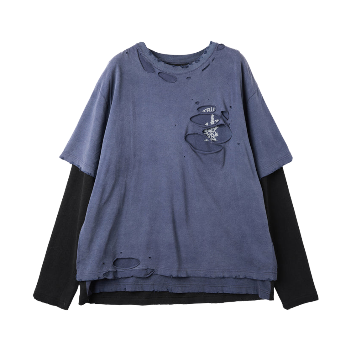 지에다 와플 데미지 레이어드 롱슬리브 티셔츠 네이비(Jieda Waffle Damage Layered Long Sleeve T-Shirt Navy) - 1