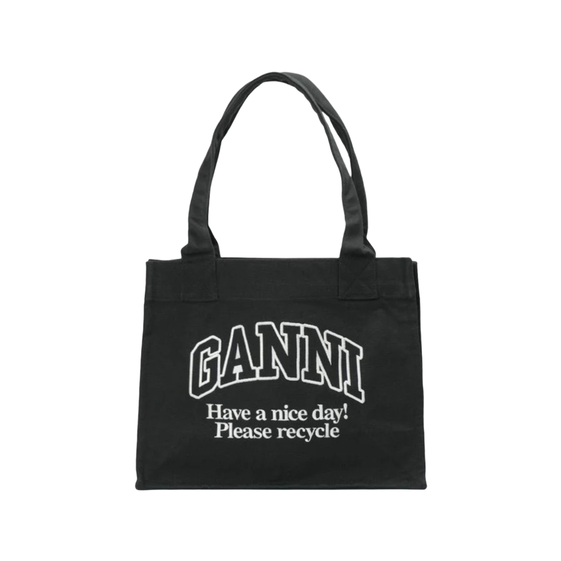 A7180-252 Ganni Large Easy Shopper Contrasted Logo Pocket Tote Bag Phantom