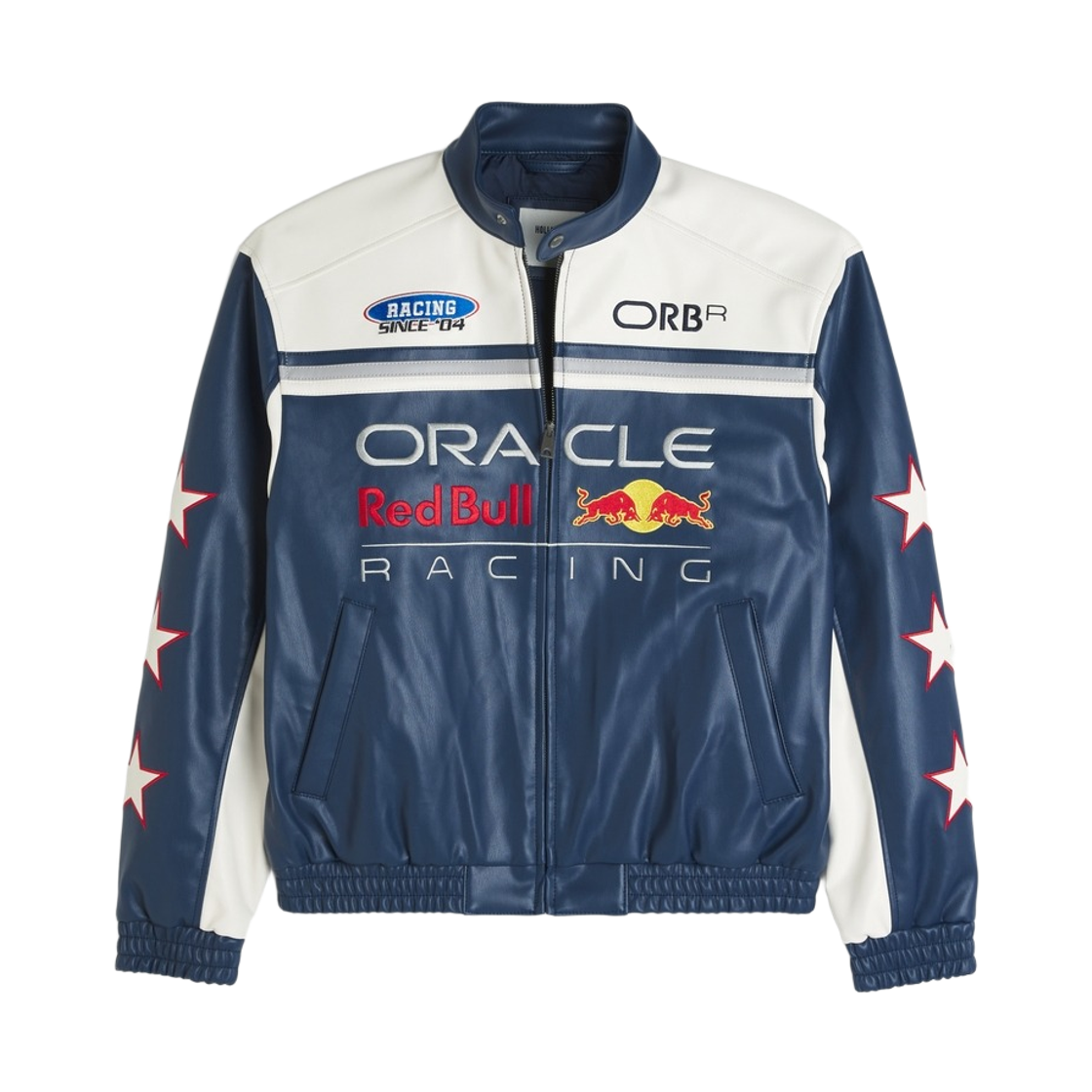 오라클 레드불 레이싱 x 홀리스터 그래픽 페이크 레더 자켓 네이비(Oracle Red Bull Racing x Hollister Graphic Faux Leather Jacket Navy)