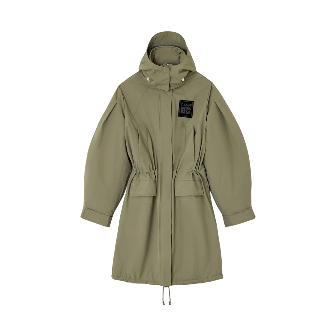 (W) 가니 오버사이즈 트라이 레이어 파카 코트 칼라마타((W) Ganni Oversized Tri-Layer Parka Coat Green)