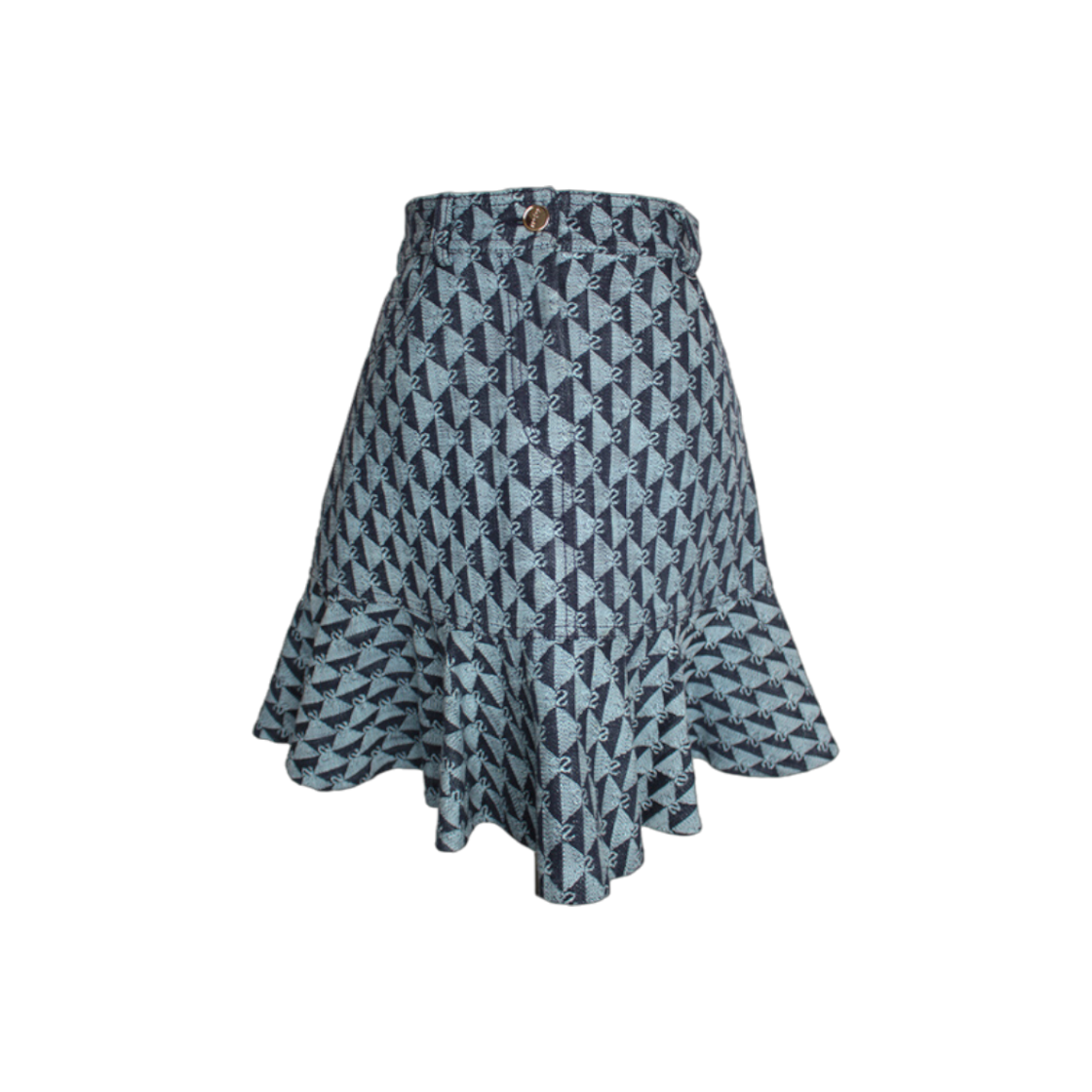 산드로 블루 자카드 프릴 데님스커트 44(Sandro Blue Jacquard Ruffle Denim Skirt 44)