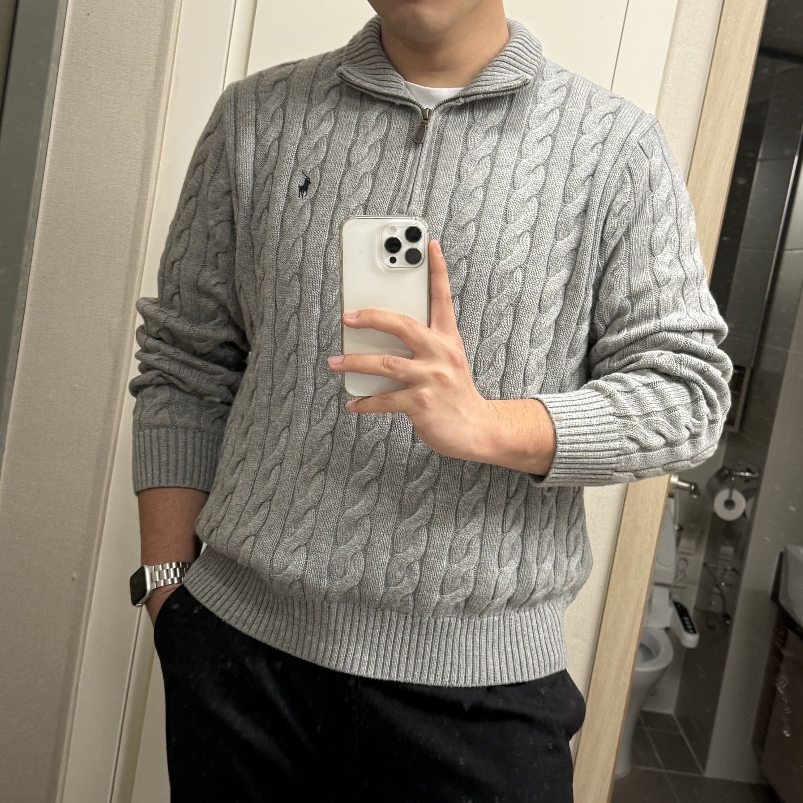 [20% 적립] Polo Ralph Lauren Cable Knit Cotton Sweater Faw Grey Heather - 25FW 착용 스타일 - 2