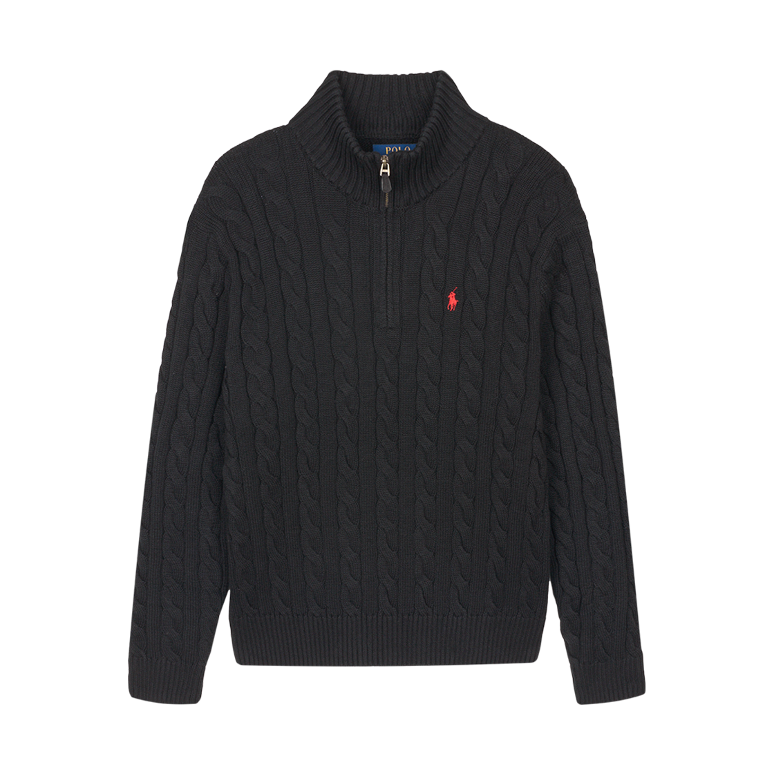 KM6AKNPRL102BK Polo Ralph Lauren Cable Knit Cotton Quarter Zip Sweater Polo Black - 26SS