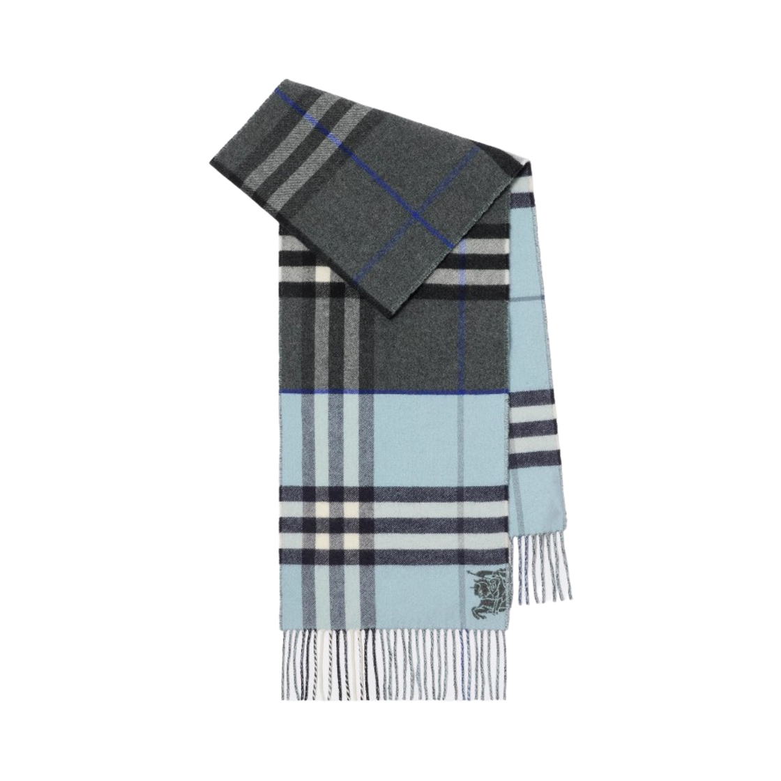 8115313 (W) Burberry Contrast Check Cashmere Muffler Marlborough Grey Bank Grey