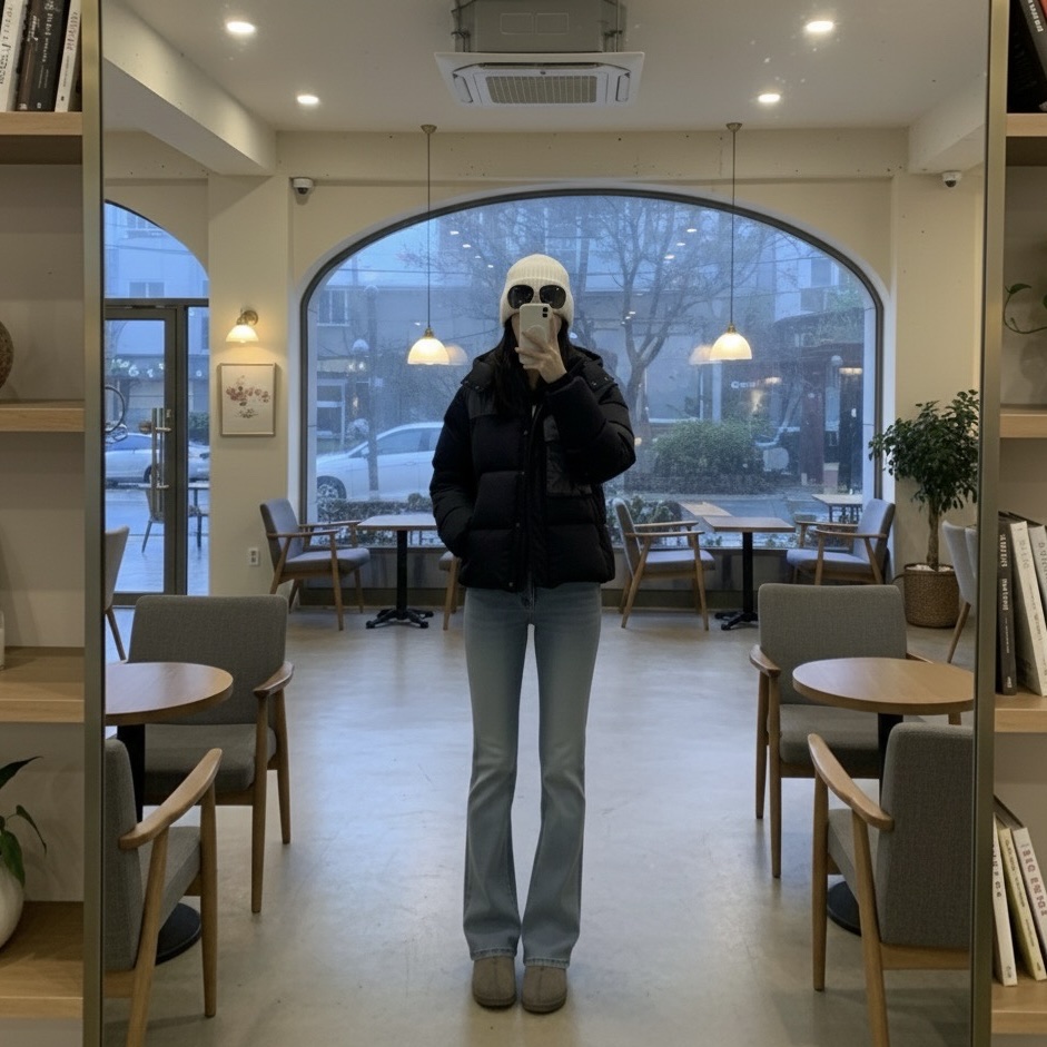 C.P. Company Eco Chrome-R Mixed Goggle Down Jacket Black - 24FW, C.P. Company Co-Ted Goggle Down Jacket Black - 23FW 착용 스타일