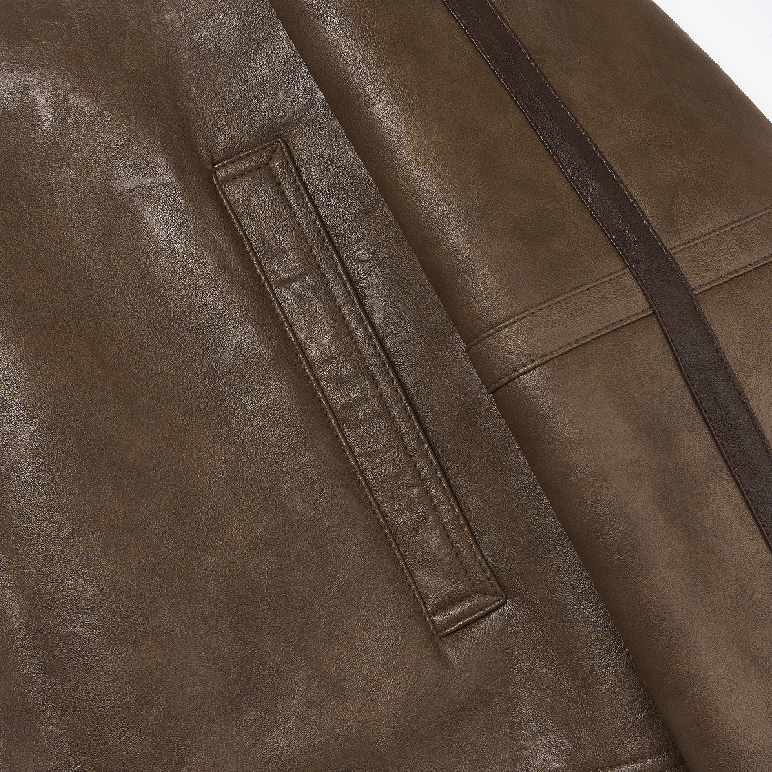 마뗑킴 퍼 포인트 레더 무스탕 점퍼 브라운(Matin Kim Fur Point Leather Mustang Jumper Brown) - 4