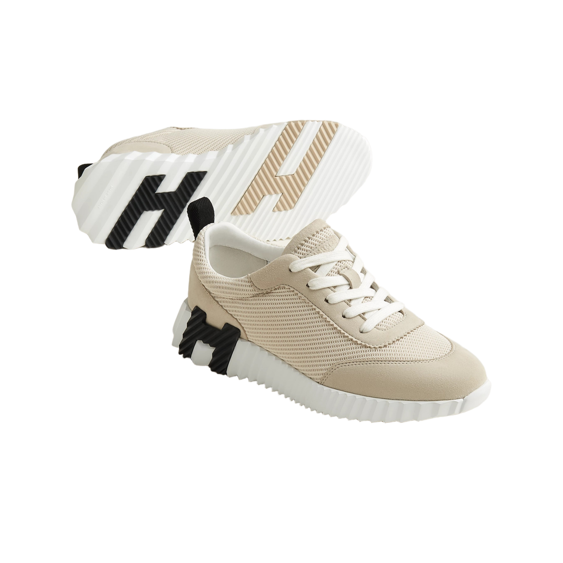 (W) 에르메스 바운싱 스니커즈 텍스쳐드 메쉬 스웨이드 고트스킨 & 베쥬 글레즈((W) Hermes Bouncing Sneakers Textured Mesh Suede Goatskin & Beige Glaise) - 2