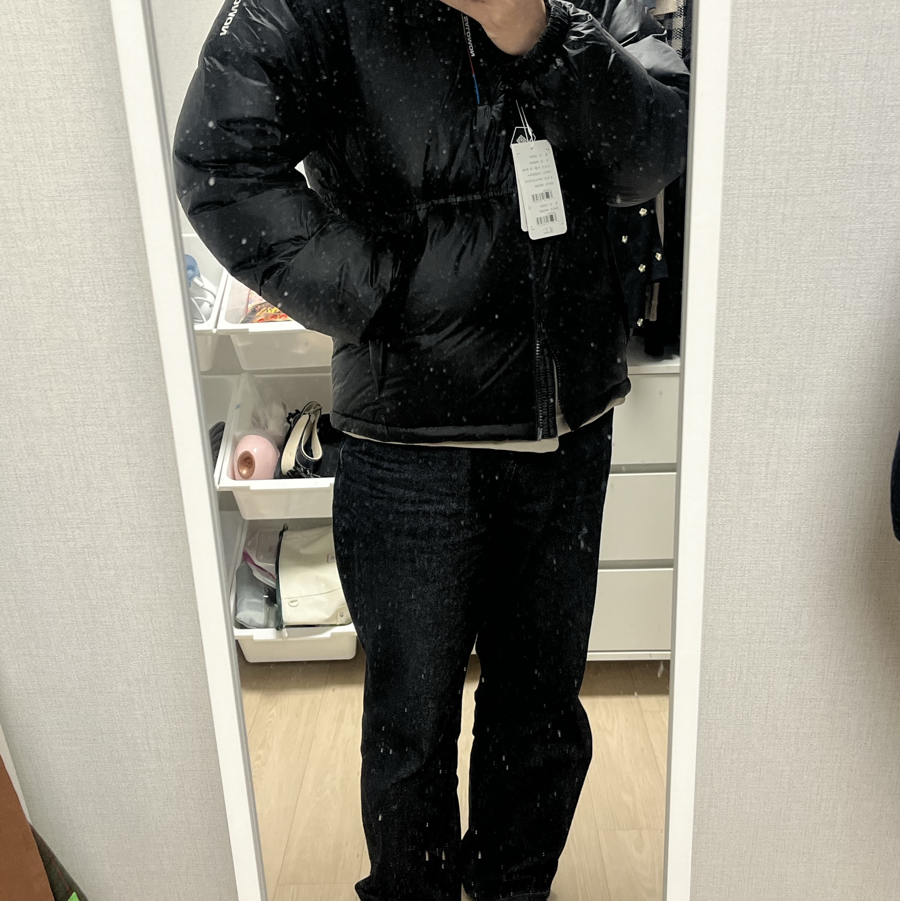 Salomon Contour Down Jacket Black 착용 스타일 - 1