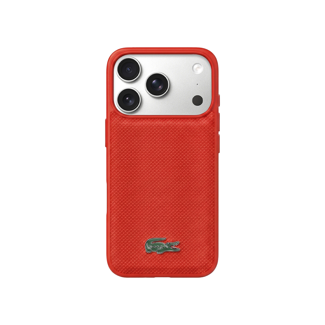 LCHMP17LPLAR LACOSTE HARD ICONIC PETIT PIQUE PU LACQUER LOGO MAGSAFE CASE iPhone 17 Pro RED