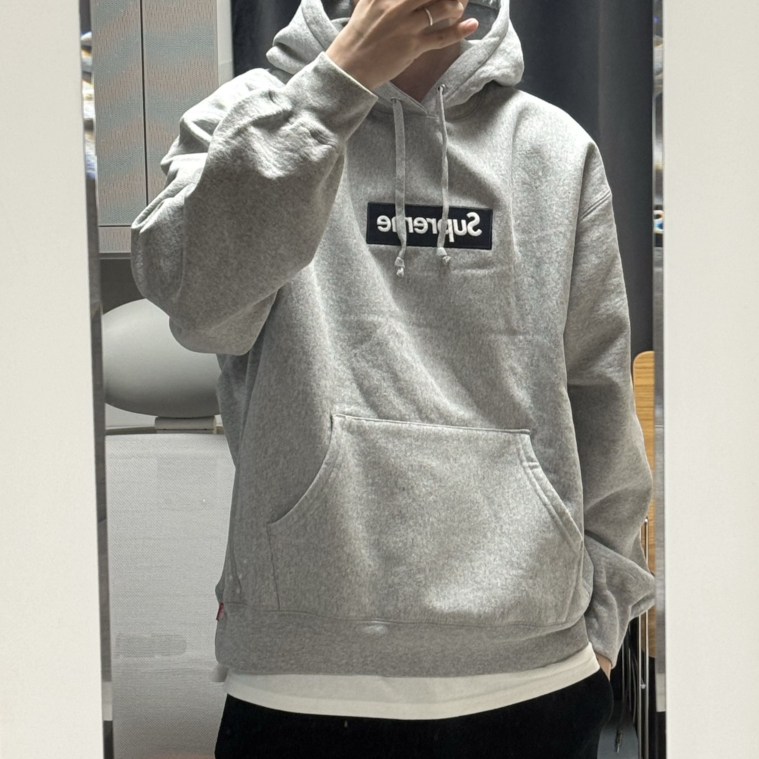 Supreme Box Logo Hooded Sweatshirt Heather Grey - 25FW 착용 스타일