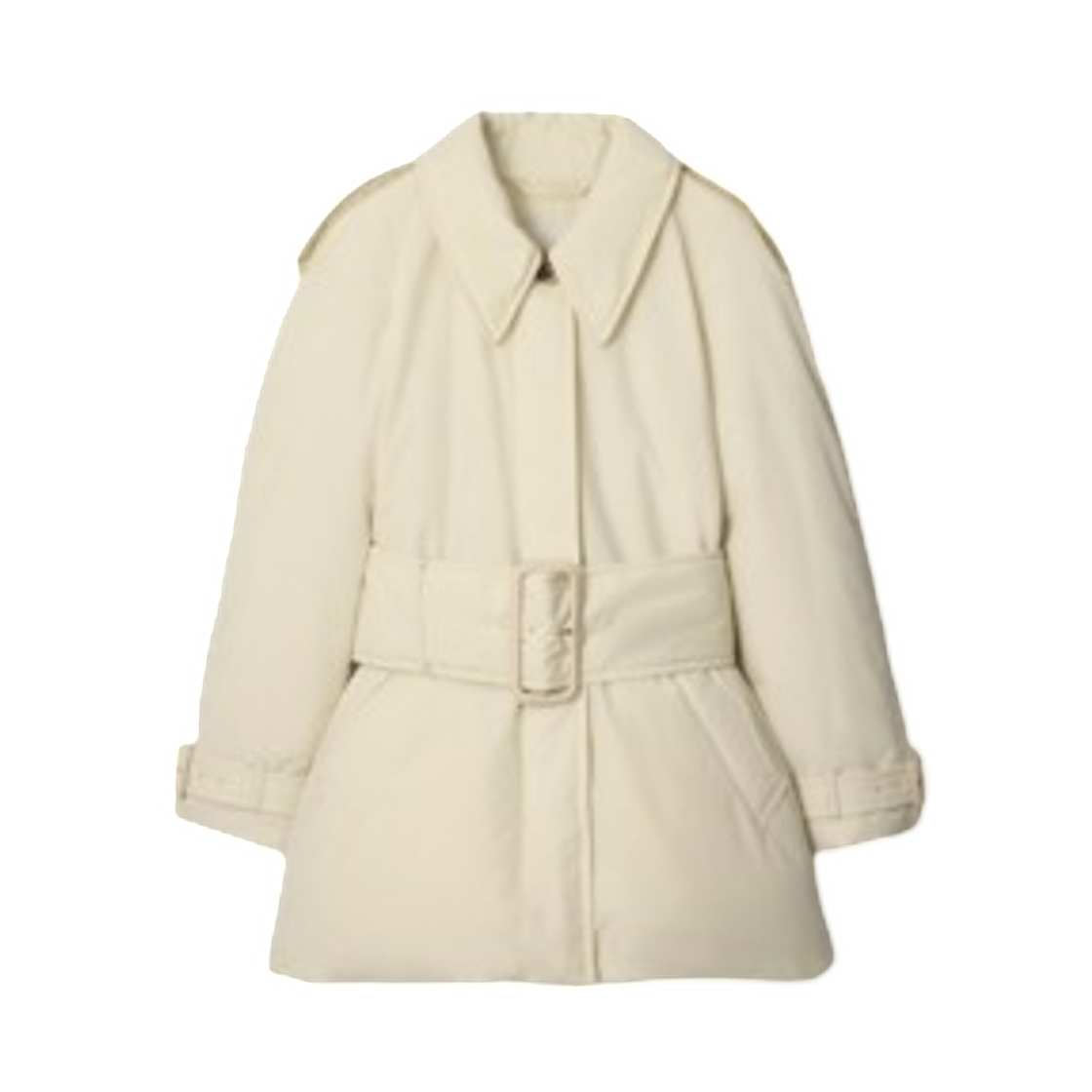 (W) 버버리 벨티드 베리힐 패딩 카 코트 아이스 베이지((W) Burberry Belted Berryhill Padded Car Coat Ice Beige) - 1