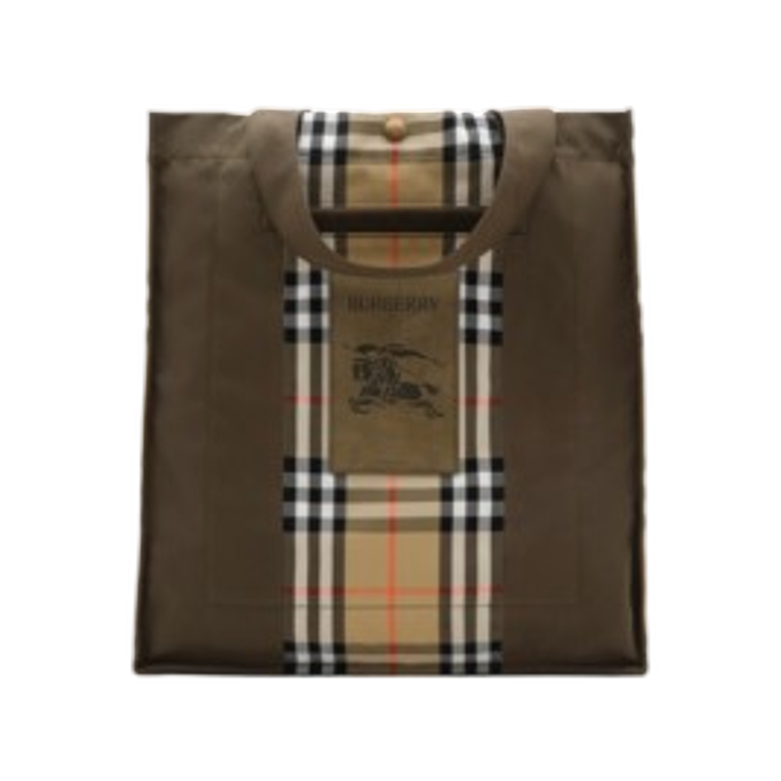 81190721 Burberry Check Trench Tote Military Green Sand Beige