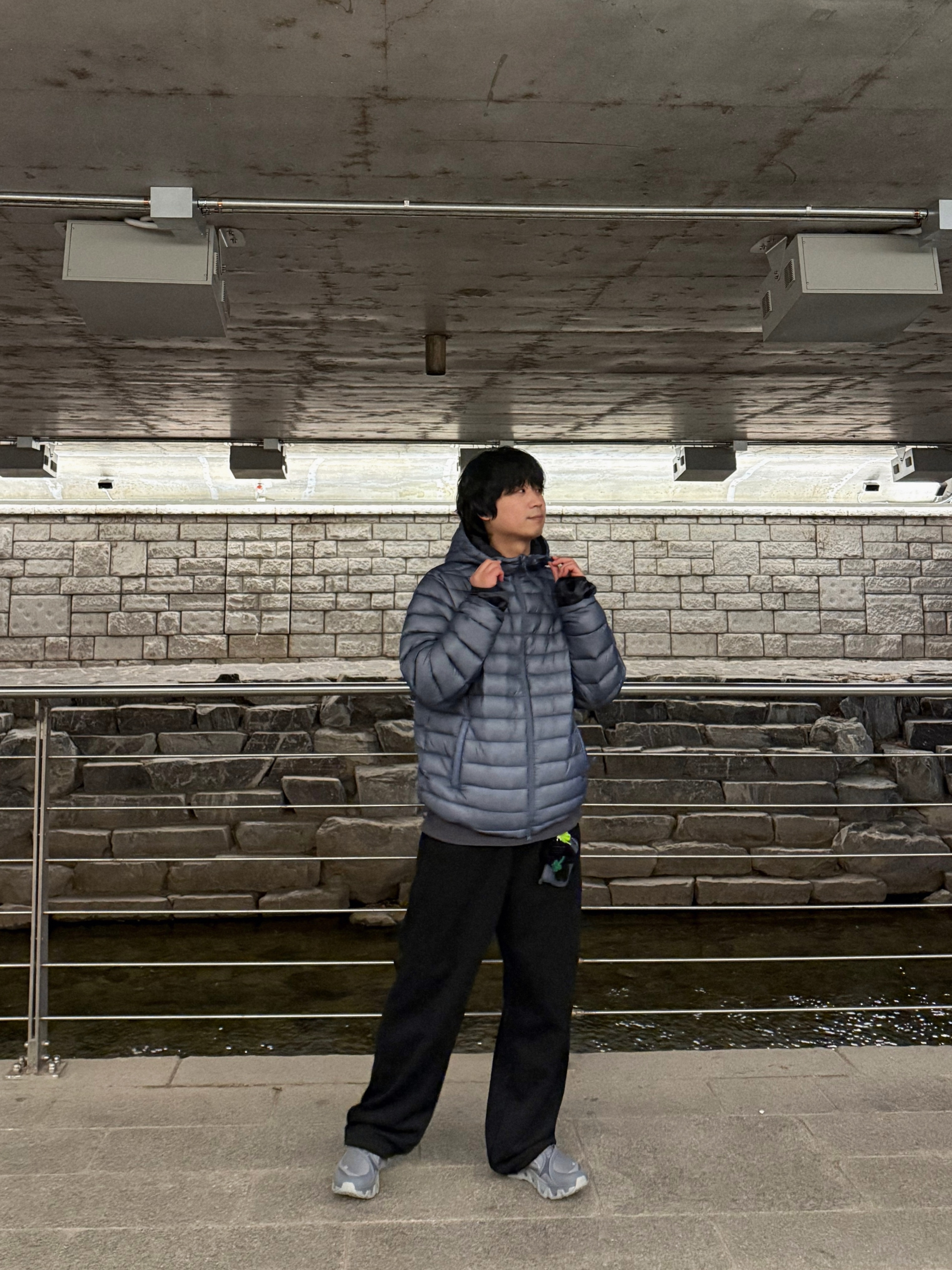 Sansan Gear Suffix Puffer Jacket Navy - 25FW, On Running x Post Archive Faction (Paf) Cloudmonster Hyper Phantom Apollo 착용 스타일 - 1