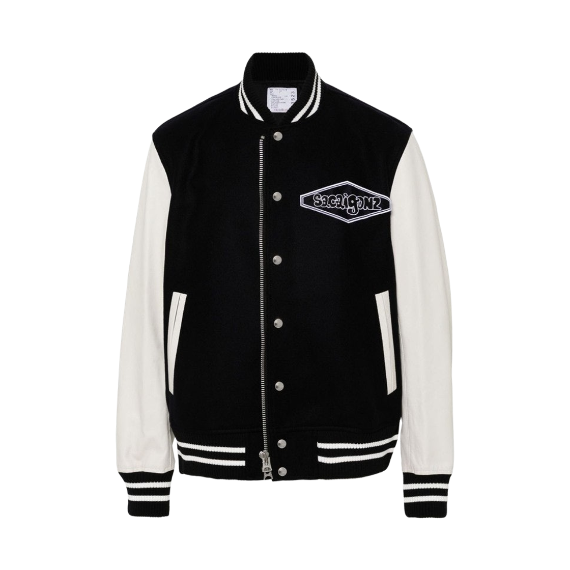 사카이 곤즈 울 멜튼 레더 블루종 네이비 오프 화이트(Sacai Gonz Wool Melton Leather Blouson Navy Off White)