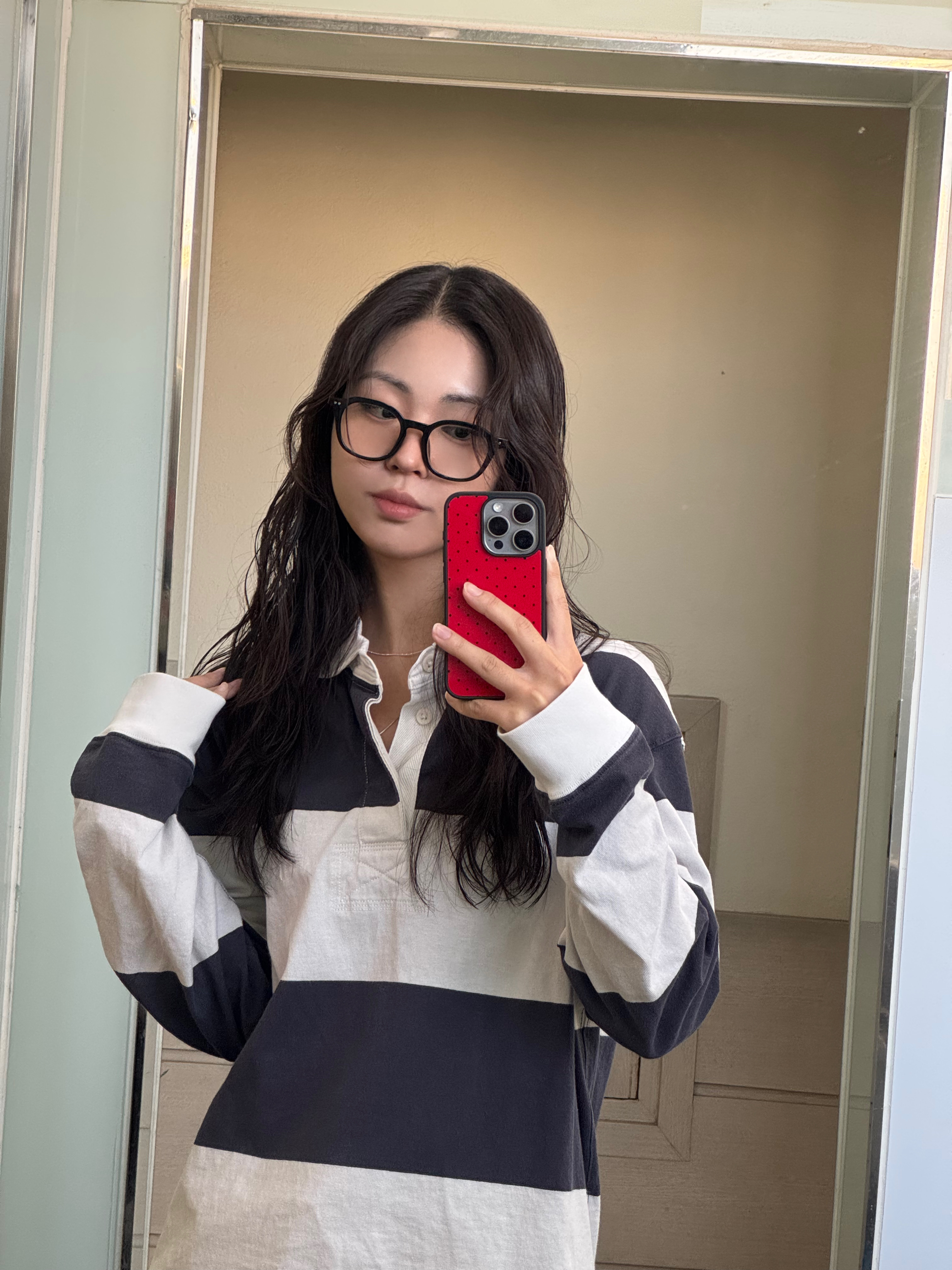 Uniqlo x JW Anderson Oversized Rugger Stripe Polo Shirt Navy - KR 착용 스타일 - 2