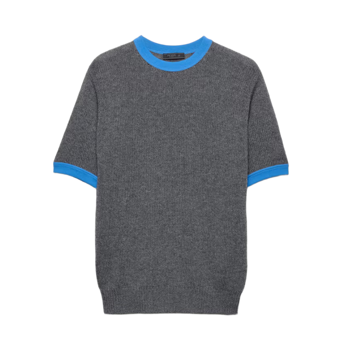 UMF193-18W4-F0S3O Prada Short-Sleeved Cashmere and Jersey Sweater Slate Gray Pale Blue