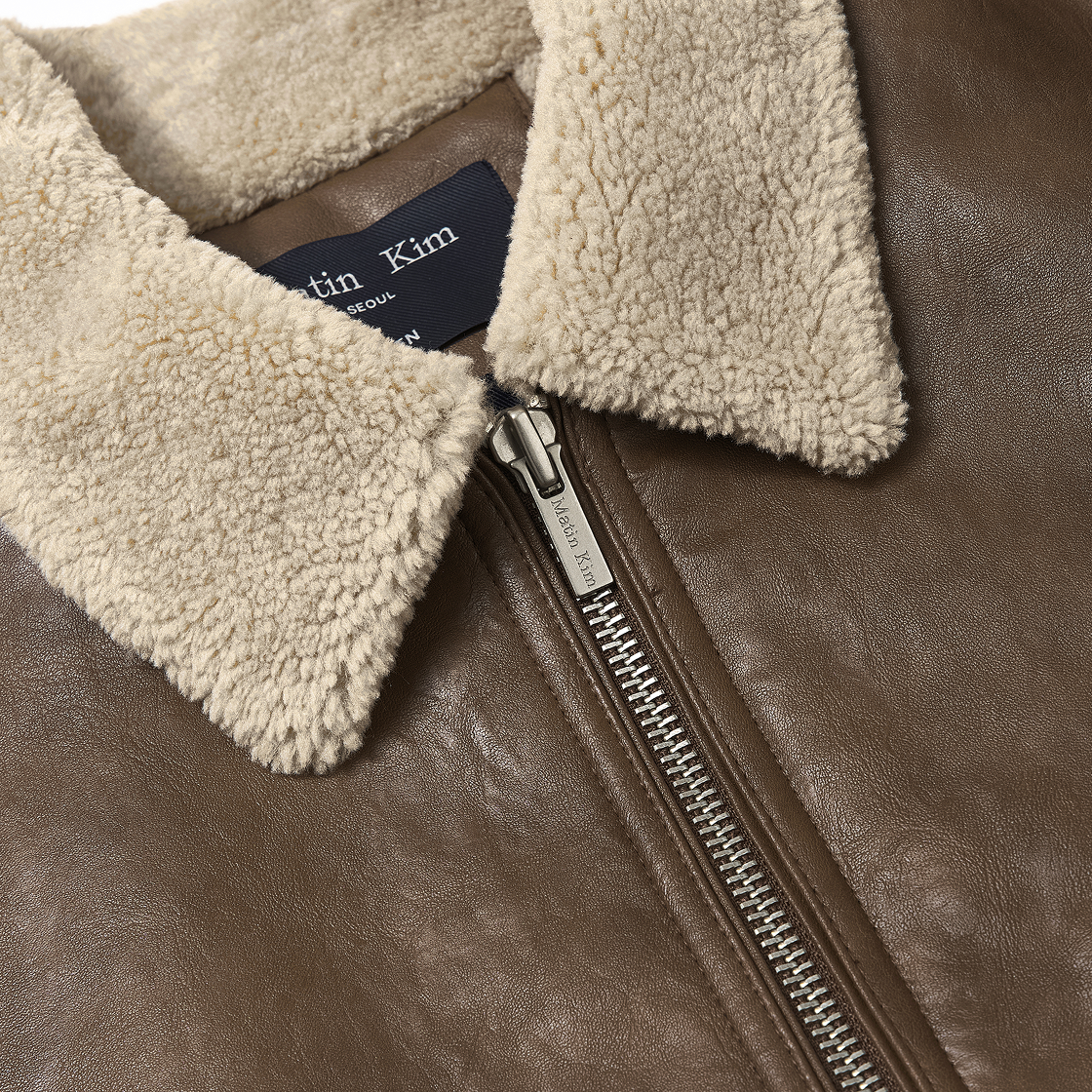 마뗑킴 퍼 포인트 레더 무스탕 점퍼 브라운(Matin Kim Fur Point Leather Mustang Jumper Brown) - 3