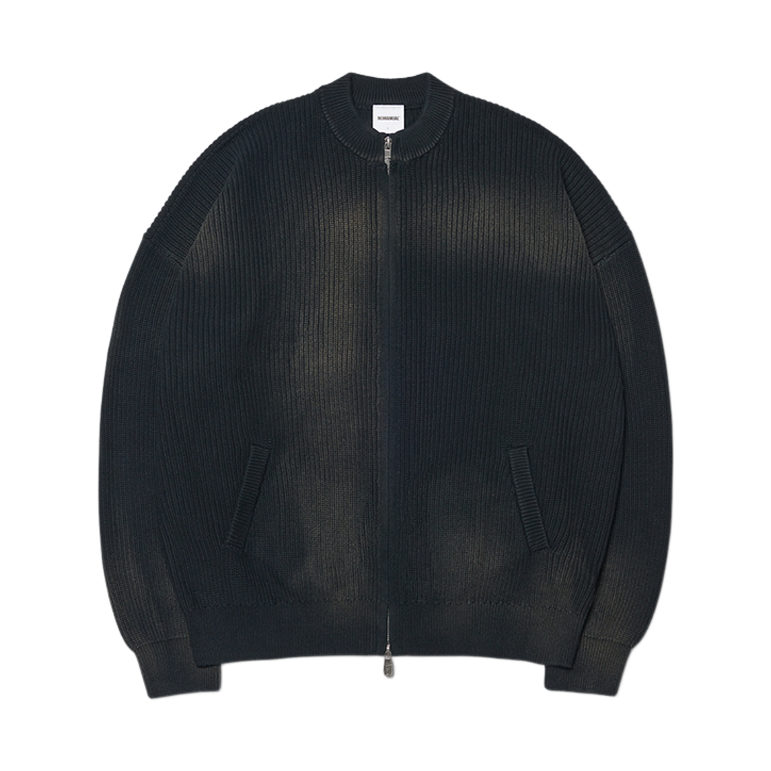 노매뉴얼 스프레이 다잉 니트 집업 블랙(NOMANUAL Spray Dyeing Knit Zip-up Black)