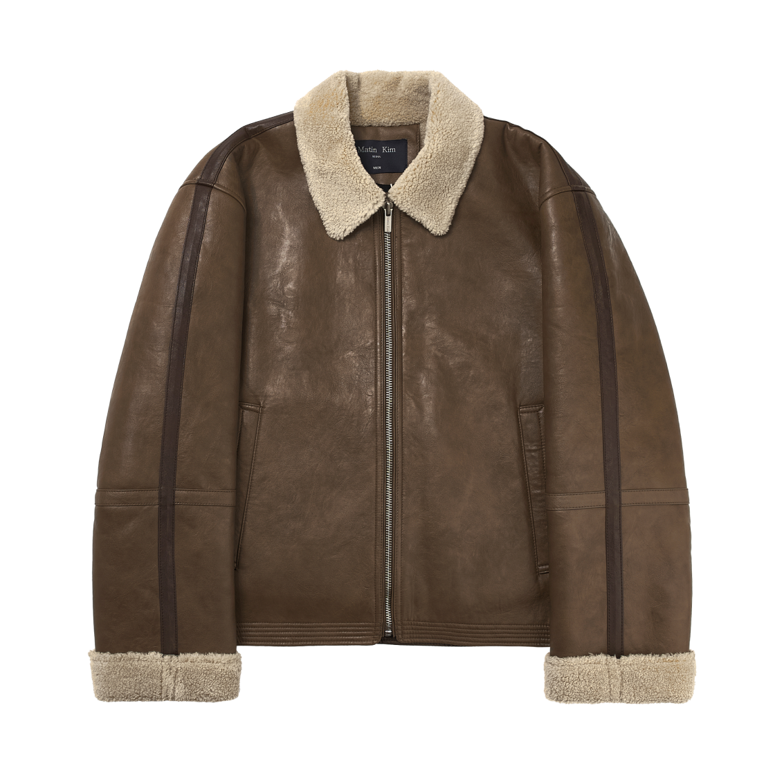 MK249OJP549HBR Matin Kim Fur Point Leather Mustang Jumper Brown