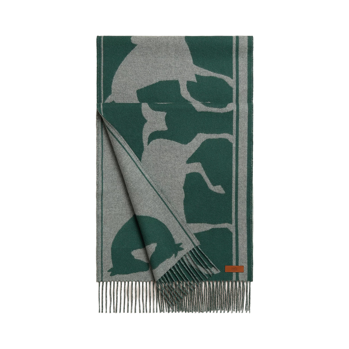 H259141S02 (W) Hermes Casaque Tete a Queue Muffler Cypres Gris Chine Clair