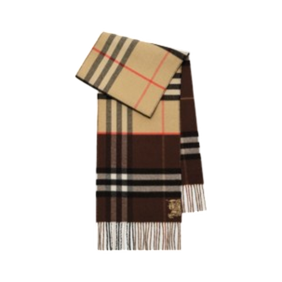 81177051 Burberry Contrast Check Cashmere Scarf Sand Beige Treacle Brown