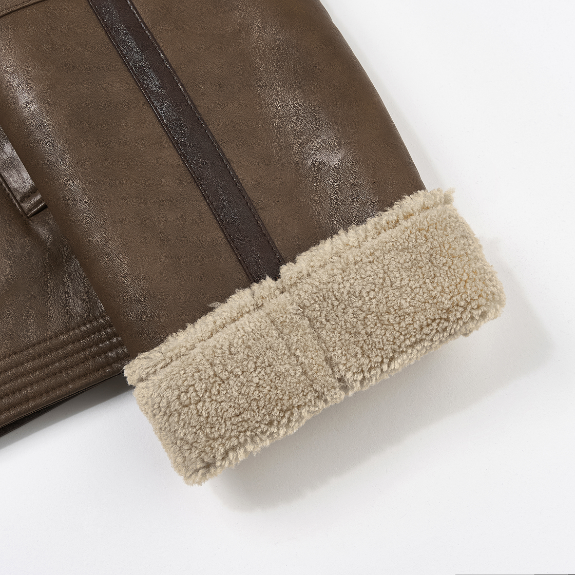 마뗑킴 퍼 포인트 레더 무스탕 점퍼 브라운(Matin Kim Fur Point Leather Mustang Jumper Brown) - 5