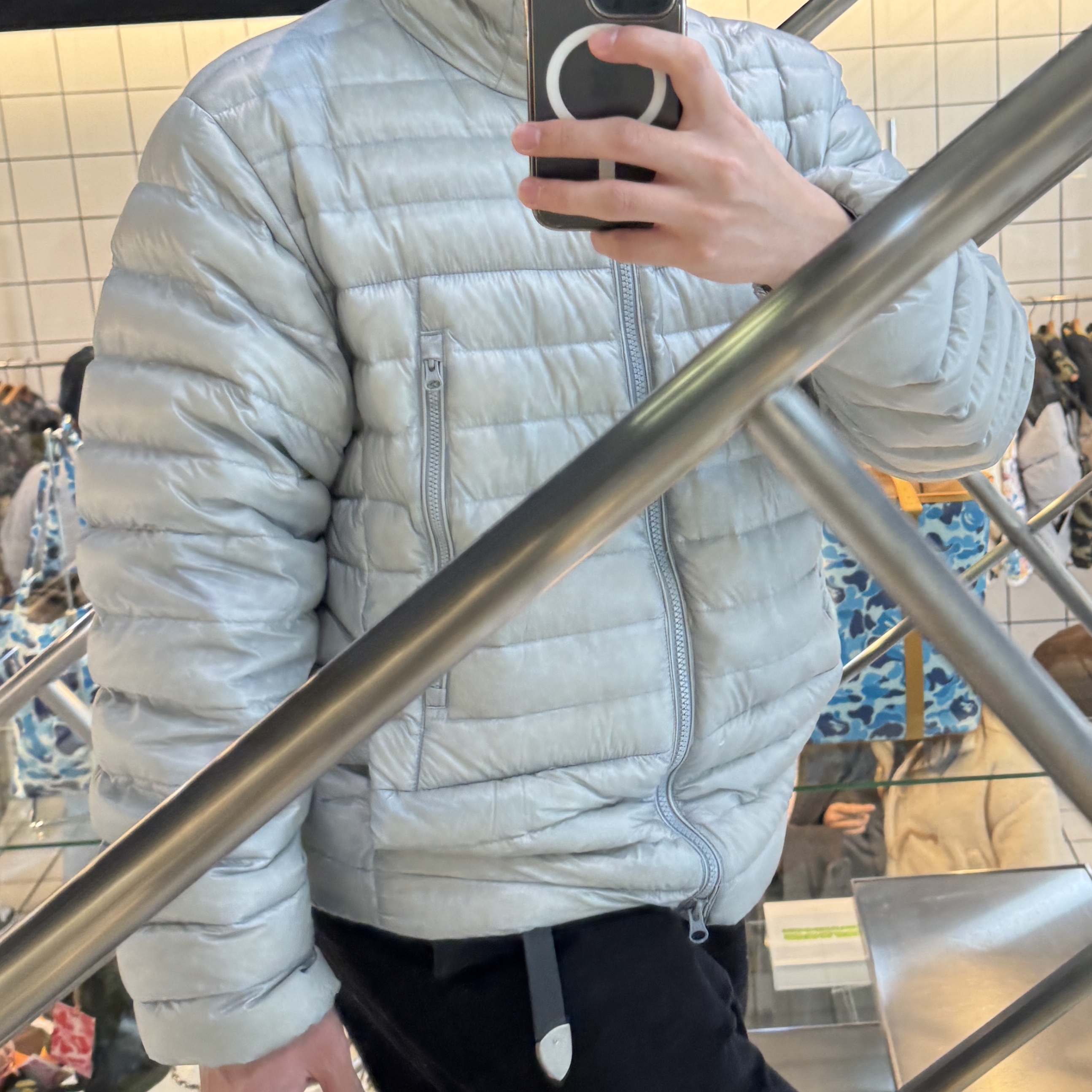 Musinsa Standard City Leisure Sheer Ripstop Hooded Light Down Jacket Cloudy Blue, Nike Air Force 1 '07 WB Flax 착용 스타일 - 3