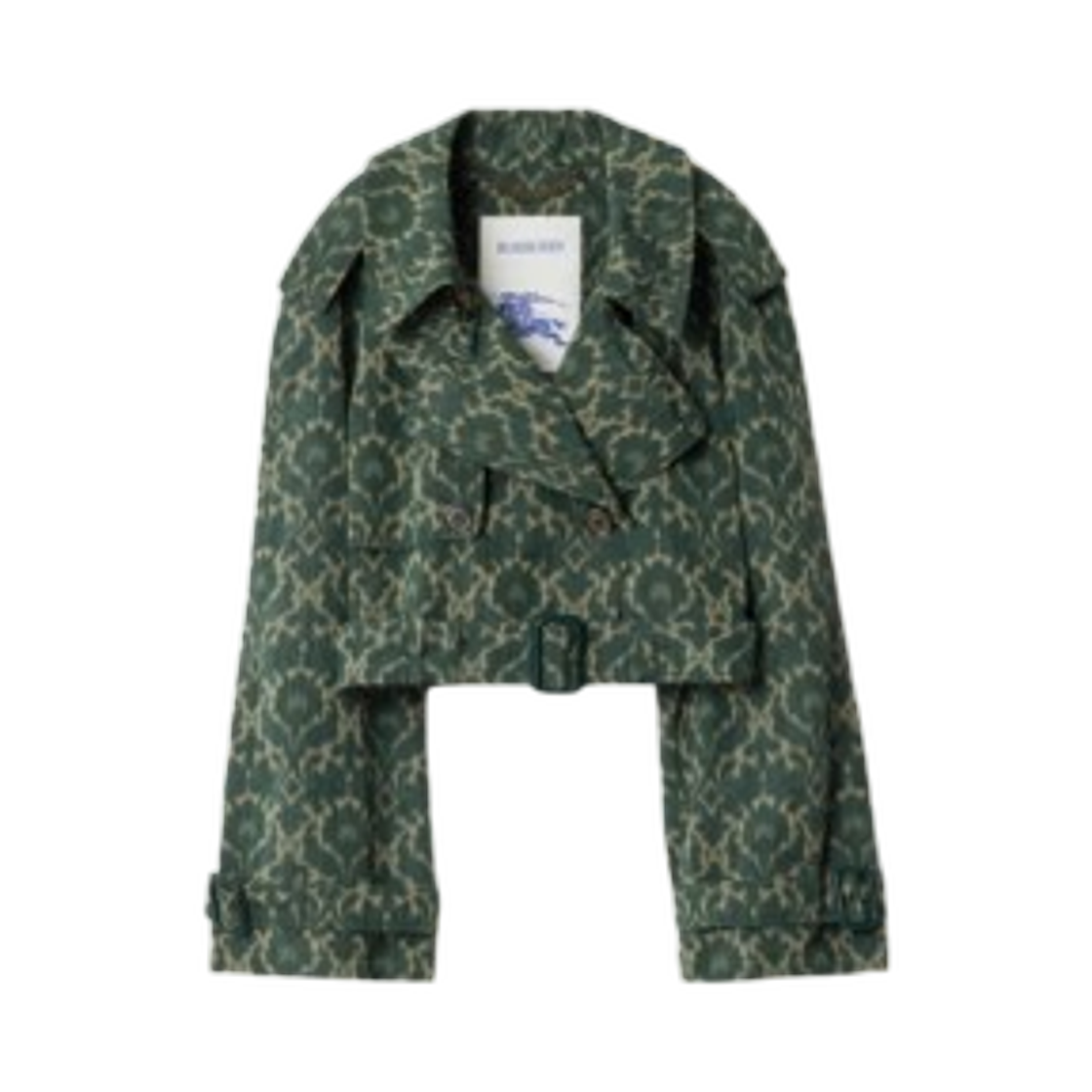(W) 버버리 크롭 바로크 비스코스 블렌드 트렌치 자켓 바인 그린((W) Burberry Cropped Baroque Viscose Blend Trench Jacket Vine Green) - 1