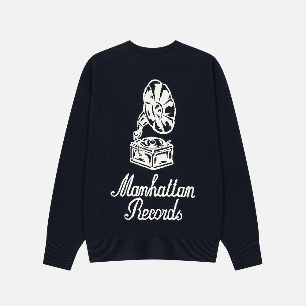 맨하탄 레코즈 그래머폰 그래픽 니트 - 네이비(Manhattan Records Gramophone Graphic Knit - Navy) - 3