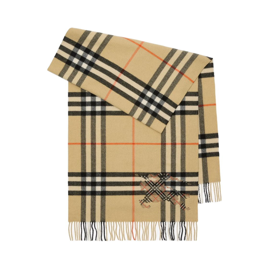(W) 버버리 와이드 크로스 스티치 EKD 체크 캐시미어 머플러 샌드 베이지((W) Burberry Wide Cross Stitch EKD Check Cashmere Muffler Sand Beige) - 1