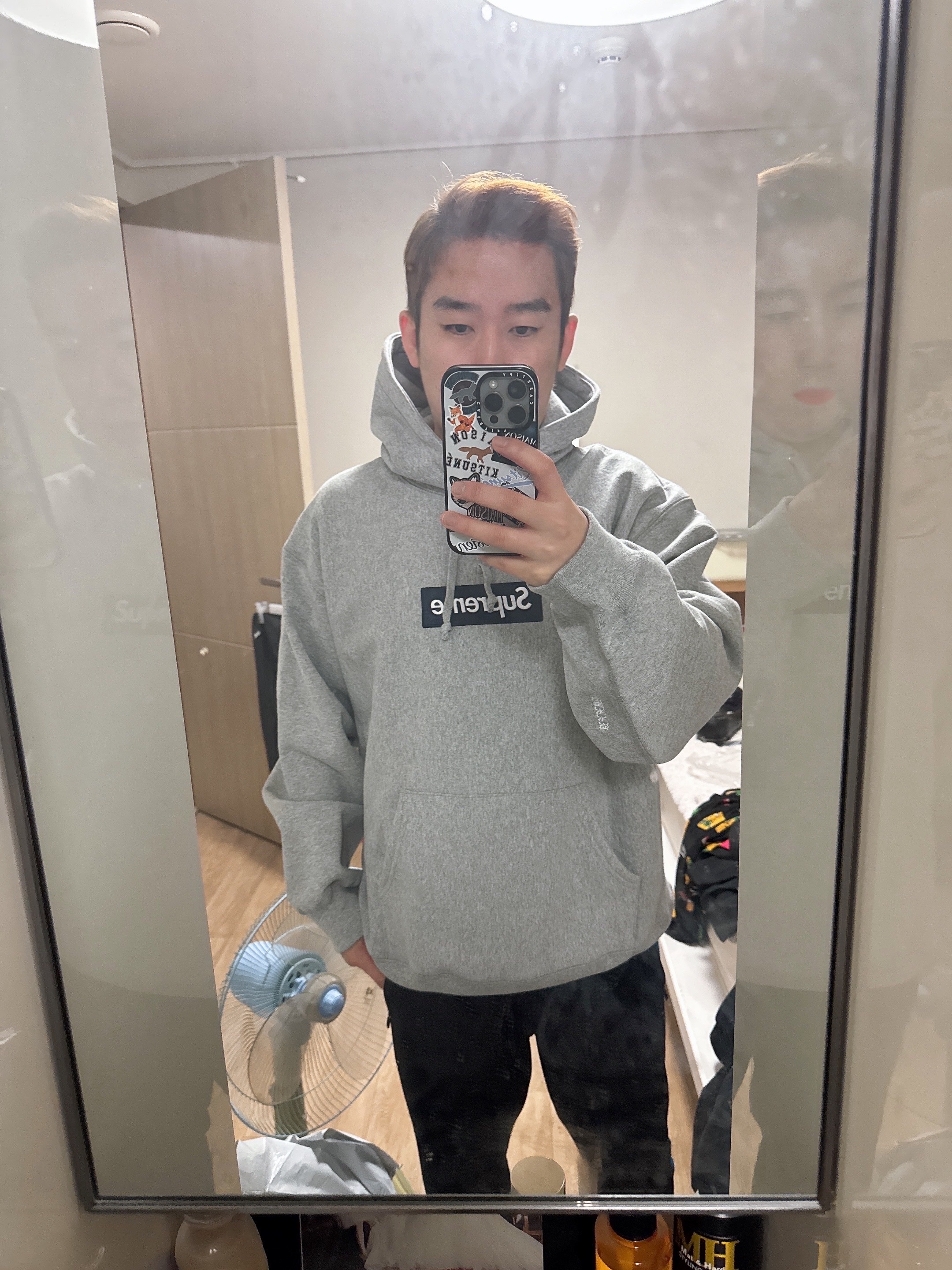 Supreme Box Logo Hooded Sweatshirt Heather Grey - 25FW 착용 스타일