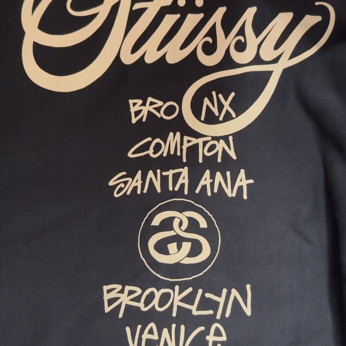 Stussy World Tour Hoodie Navy 2025 착용 스타일