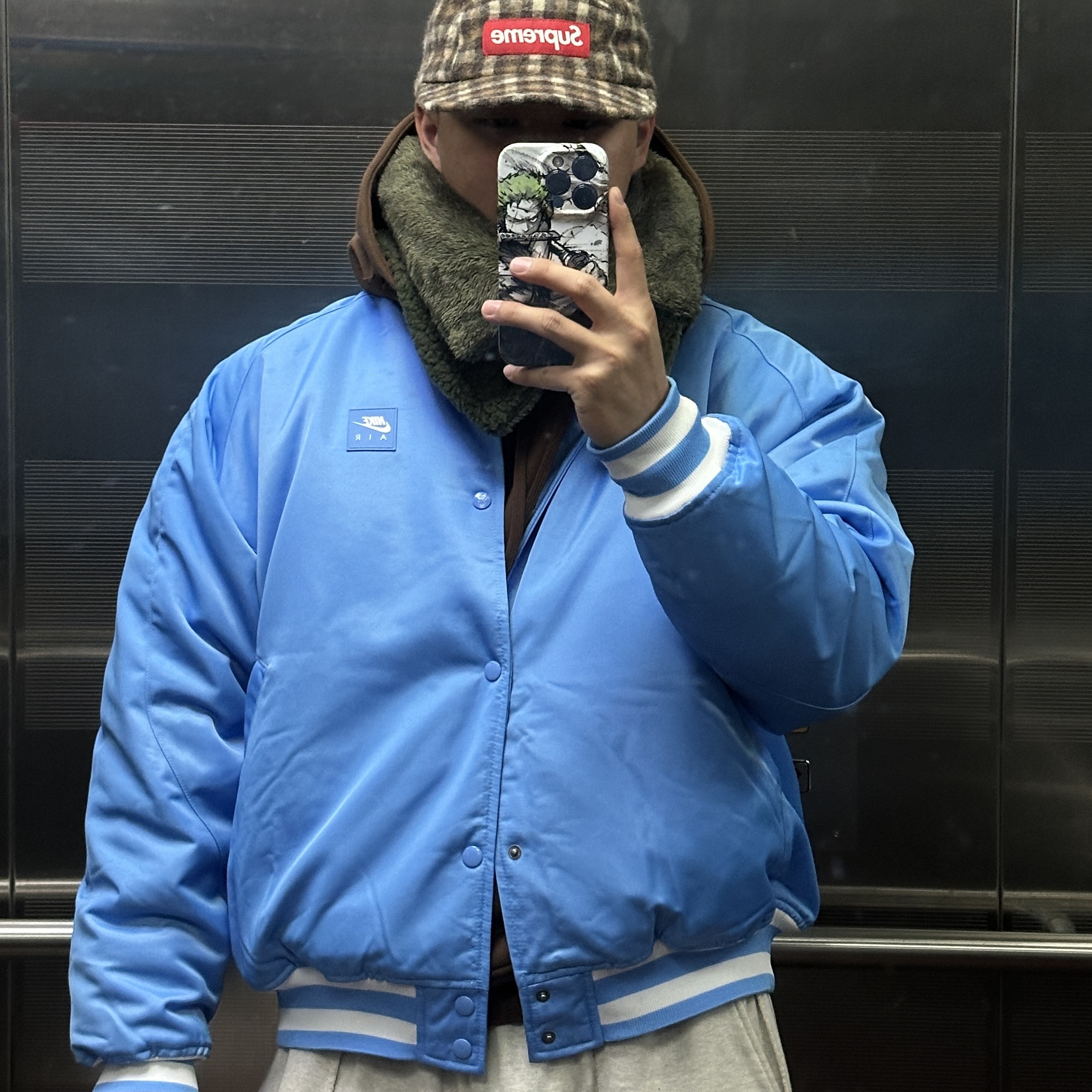 Nike Air Varsity Jacket University Blue White - Asia, Nike x Off-White Air Force 1 Low MCA University Blue 착용 스타일 - 3