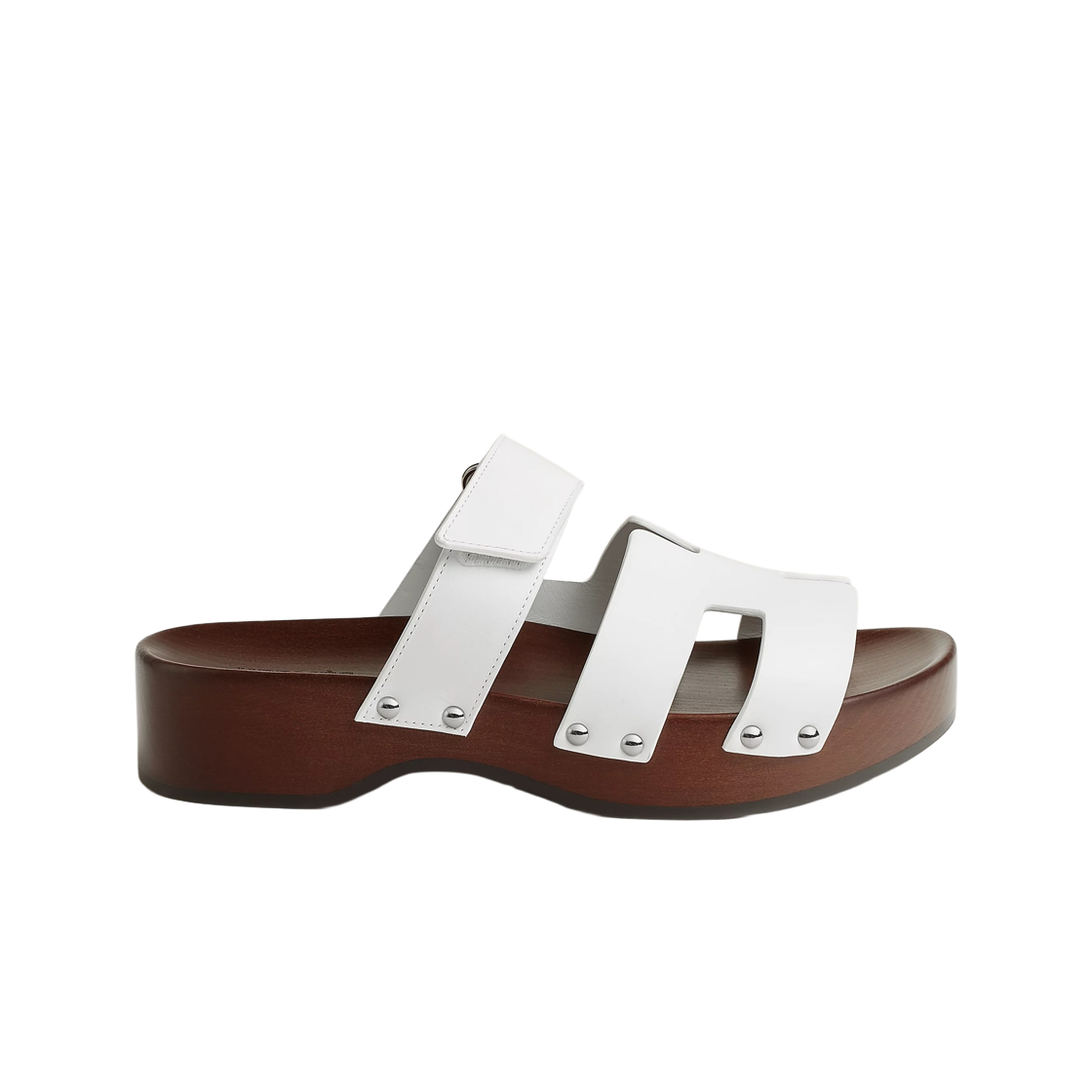 H251012Z90 (W) Hermes Kos Clog Calfskin & Palladium Blanc