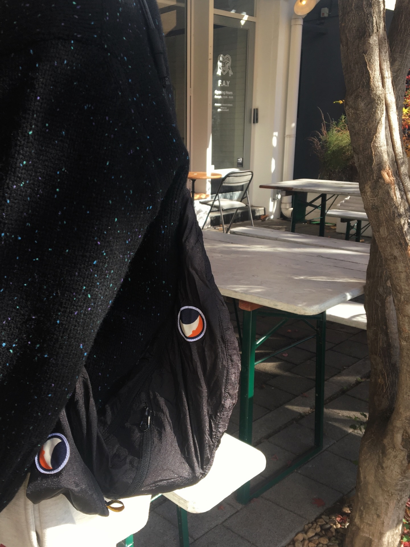 Ticket to the Moon Upcycled Sling Bag Black 착용 스타일