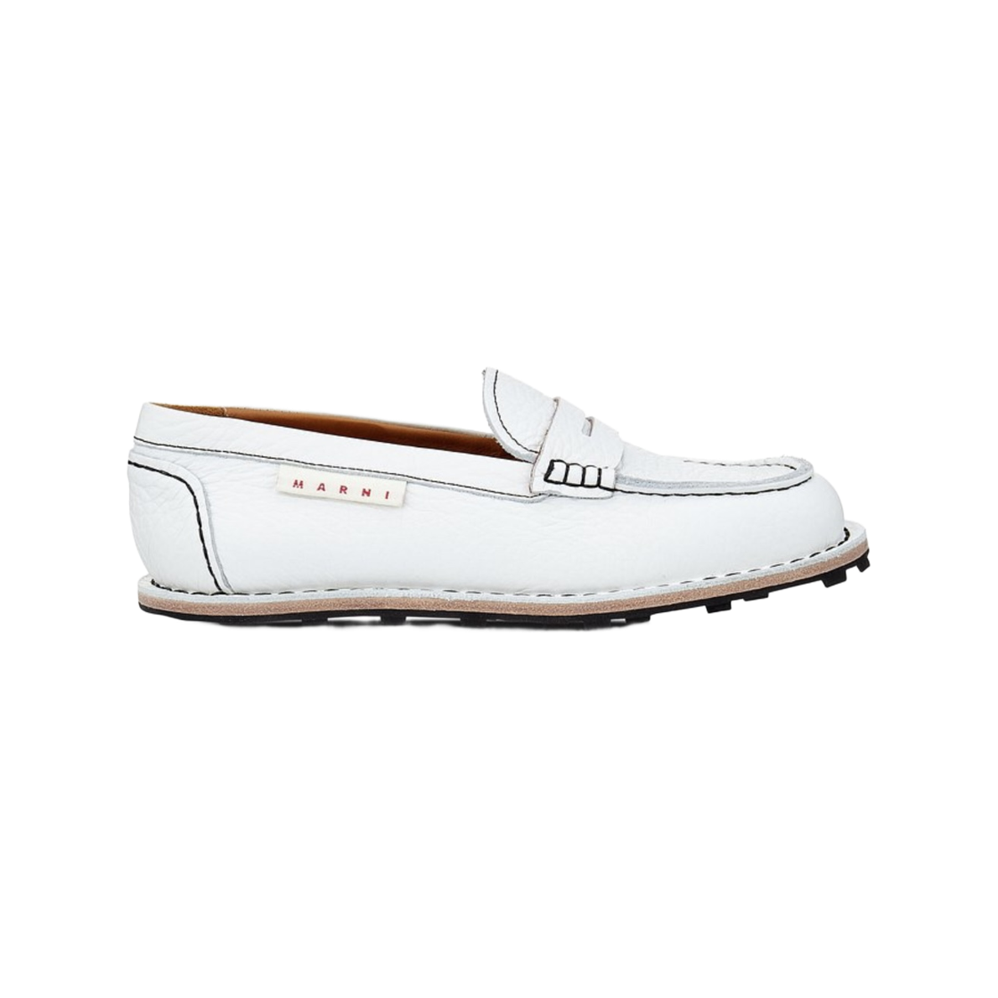 MOMS003402-P4554-00W01 (W) Marni Grained Calf Leather Loafers Lily White